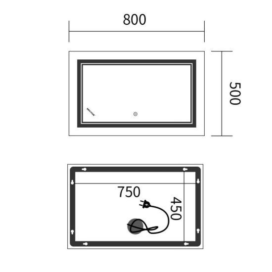 Зеркало Mixxus Premium QUADRO MR20-50x80-REVERSE (LED Touch, Anti-fog, димер) (MP6620)