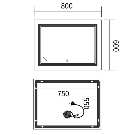 Зеркало Mixxus Premium QUADRO MR20-80x60-REVERSE (LED Touch, Anti-fog, димер) (MP6619)