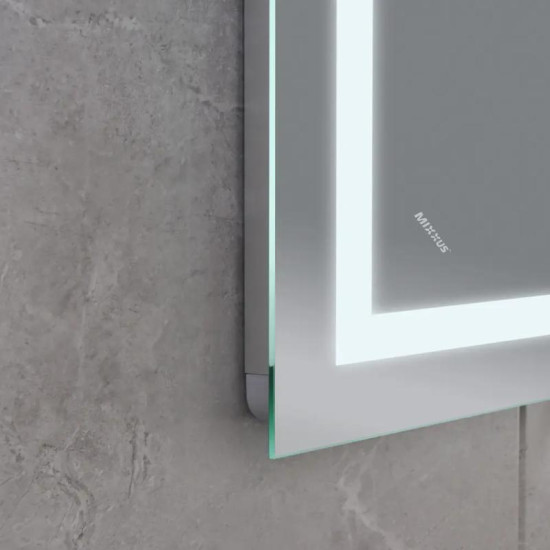 Дзеркало Mixxus WARM MR02-70x50-CASE с LED Touch, Anti-fog, димером, рег. яскравості, годинником (MI6669)