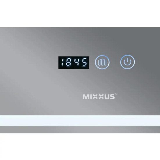 Зеркало Mixxus WARM MR02-80x60-CASE с LED Touch, Anti-fog, димером, рег. яркости, часами (MI6671)