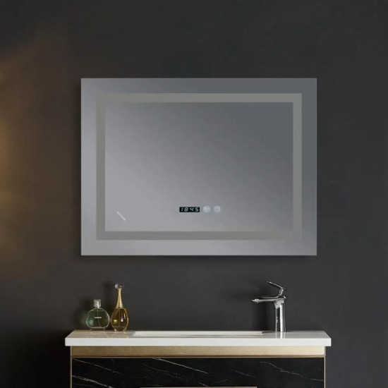 Дзеркало Mixxus WARM MR02-90x70 с LED Touch, Anti-fog, димером, рег. яскравості, годинником (MI6673)