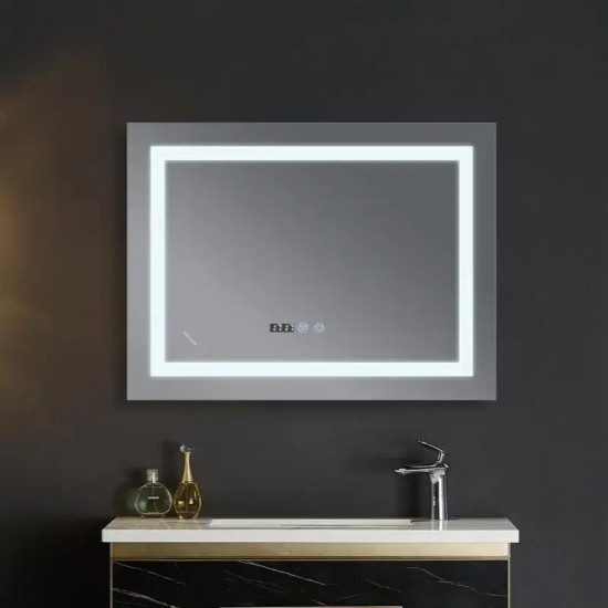 Дзеркало Mixxus WARM MR02-90x70-CASE с LED Touch, Anti-fog, димером, рег. яскравості, годинником (MI6674)
