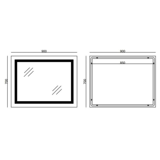 Дзеркало Mixxus WARM MR02-90x70-CASE с LED Touch, Anti-fog, димером, рег. яскравості, годинником (MI6674)