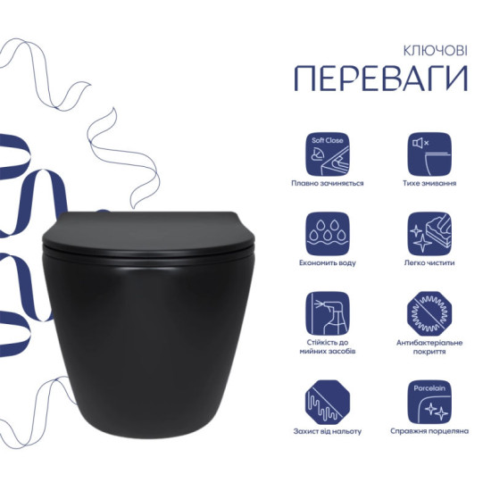 Унітаз підвісний Qtap Robin New Ultra Quiet Soft-Close MATT BLACK QT13332381АSMB