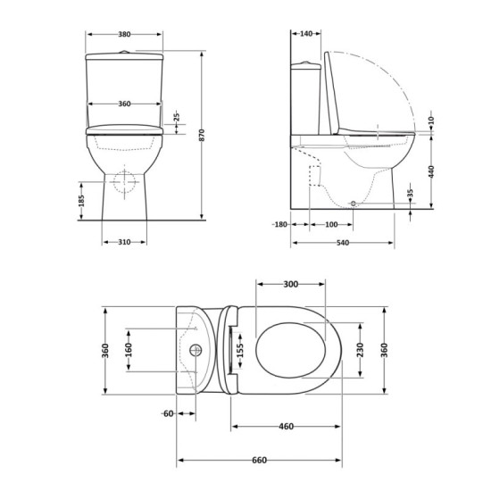 Унітаз-компакт Qtap Robin Ultra Quiet безободковий з сидінням Soft-Close MATT BLACK QT13226083AMB