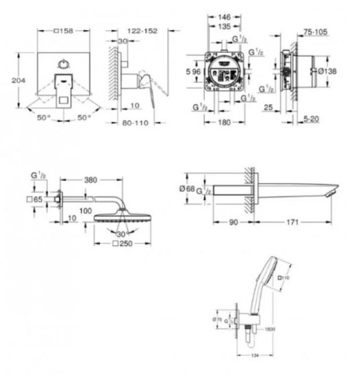 Душова система прихованого монтажу Grohe Essence Tempesta 250 UA26417SC1