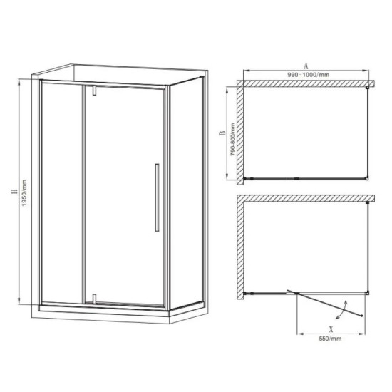 Душова кабіна Mixxus Premium BEVEL SC01-100x80x195-TR Black прозора 6мм (MI6870)