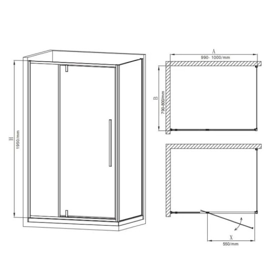 Душова кабіна Mixxus Premium BEVEL SC01-100x80x195-TR Chrome прозора 6мм (MI6869)