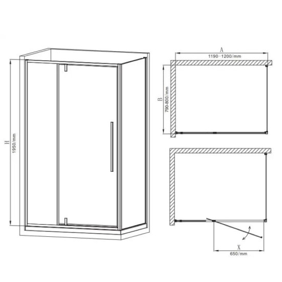 Душова кабіна Mixxus Premium BEVEL SC01-120x80x195-TR Black прозора 6мм (MI6872)