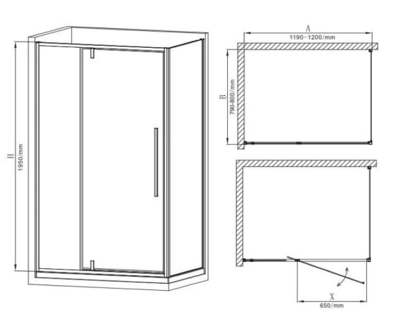 Душова кабіна Mixxus Premium BEVEL SC01-120x80x195-TR Chrome прозора 6мм (MI6871)