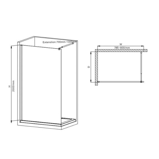 Душевая перегородка Mixxus Premium FLAT SP01-80x200-TR Chrome Walk-In прозрачная 8мм (MI6849)