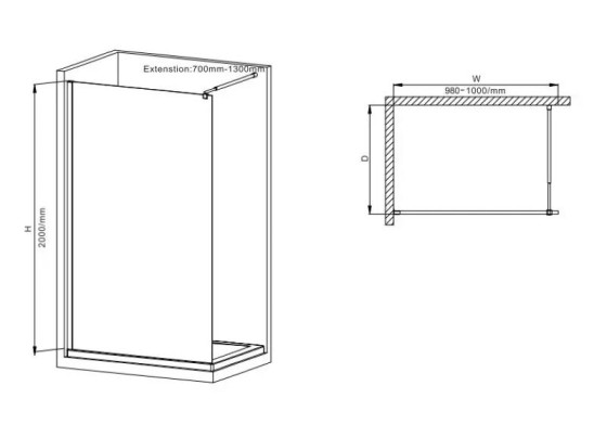Душевая перегородка Mixxus Premium FLAT SP02-100x200-TR Black Walk-In прозрачная 8мм (MI6856)