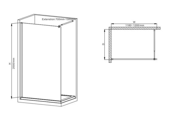 Душевая перегородка Mixxus Premium FLAT SP02-120x200-TR Black Walk-In прозрачная 8мм (MI6857)