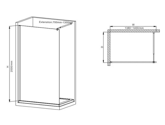 Душевая перегородка Mixxus Premium FLAT SP02-140x200-TR Black Walk-In прозрачная 8мм (MI6858)