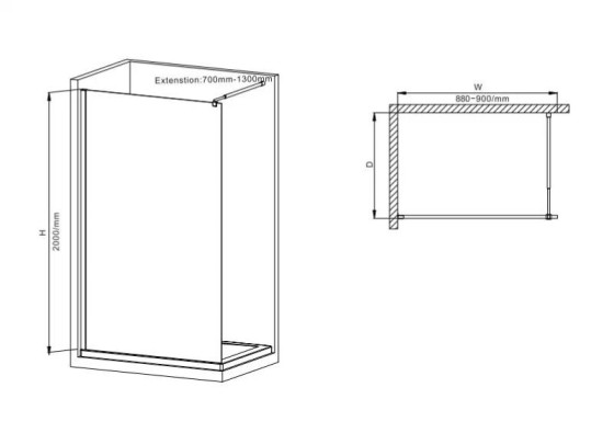 Душевая перегородка Mixxus Premium FLAT SP02-90x200-TR Black Walk-In прозрачная 8мм (MI6855)