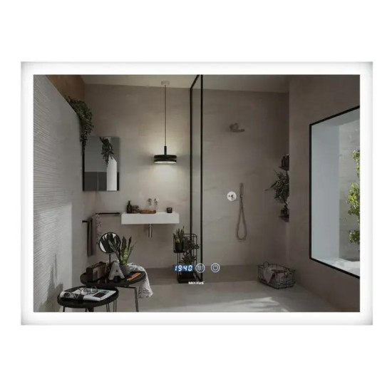 Дзеркало Mixxus FLAT MR04-100x80 с LED Touch, Anti-fog, димером, регулюванням яскравості, годинником (MI6927)