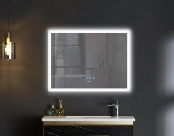 Дзеркало Mixxus FLAT MR04-80x60 с LED Touch, Anti-fog, димером, регулюванням яскравості, годинником (MI6928)
