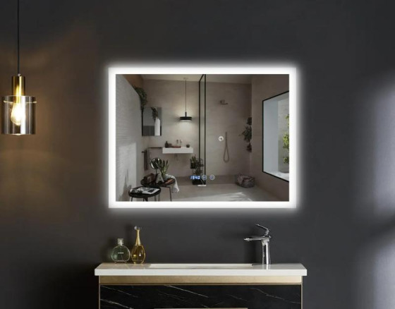 Дзеркало Mixxus FLAT MR04-80x60 с LED Touch, Anti-fog, димером, регулюванням яскравості, годинником (MI6928)