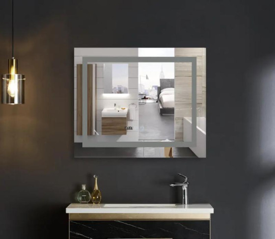 Дзеркало Mixxus WARM MR02-80x80 с LED Touch, Anti-fog, димером, регулюванням яскравості, годинником (MI6934)