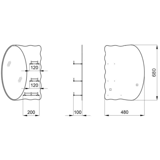 Дзеркало Zerix SOLO MOZ01-480x680x100 асиметричне з трьома полицями (ZX5624)