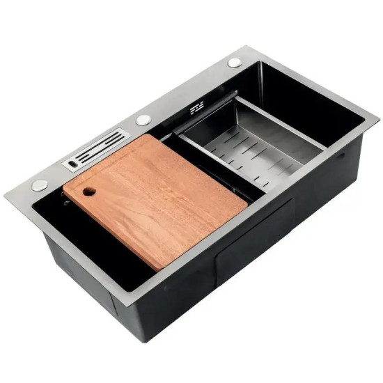 Кухонна мийка Mixxus Premium MH7545-SET-05 MICRO DECOR NANO-BLACK (3.0/0.8) (графіт) (MX9633)