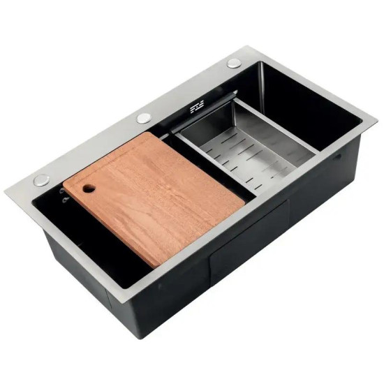 Кухонна мийка Zerix ZH7545-SET-05 DECOR NANO-BLACK (3.0/0.8) (графіт) (ZM5582)
