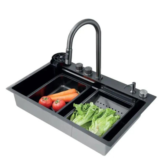 Кухонна мийка Zerix ZH7546-SET-01 NANO-BLACK (ZM5575)