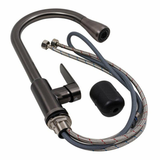 Кухонный смеситель с выдвижным изливом Valeso TH38 PVD черный