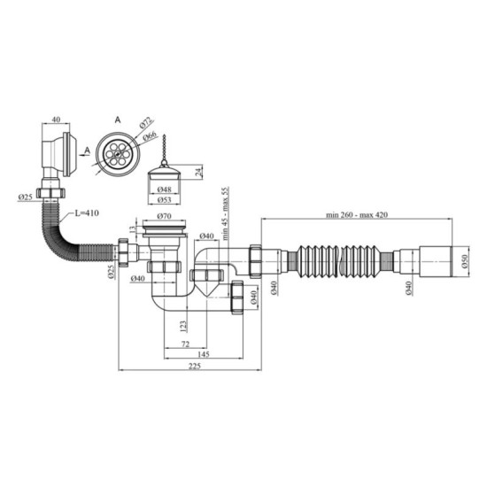 Злив-перелив для ванни Kroner KRP-BS03 1 1/2"х40/50 мм з переливом та ревізією
