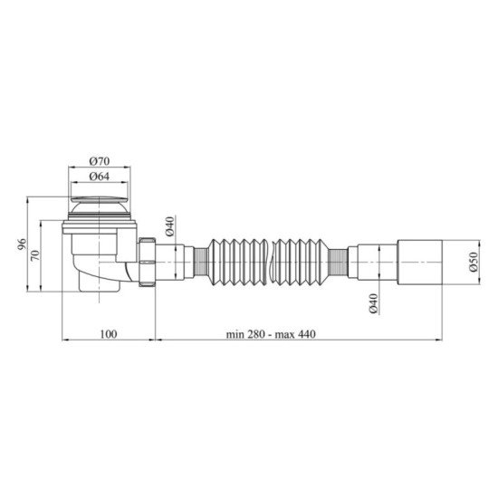 Сифон для душового піддону Kroner KRP - ST08 1 1/2"x60, D-64 із системою СІіск-СІас, з гнучкою трубкою 40/50 мм