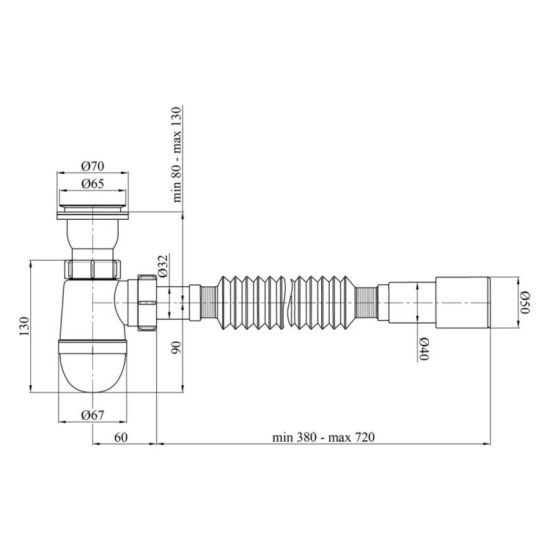 Сифон для кухонної мийки Kroner KRP - TW01 1 1/2"х40/50 мм