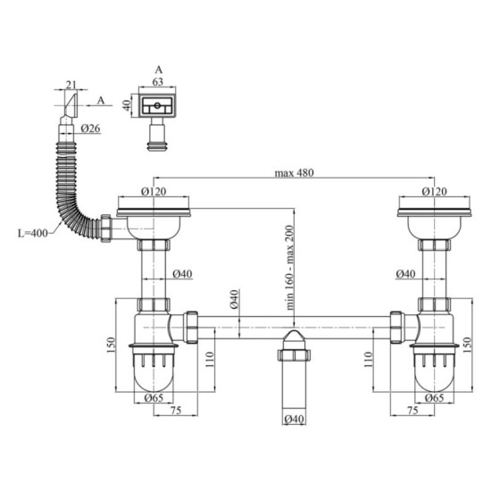 Сифон для кухонної мийки Kroner KRP Siphon - 012 3 1/2"х50/40 мм