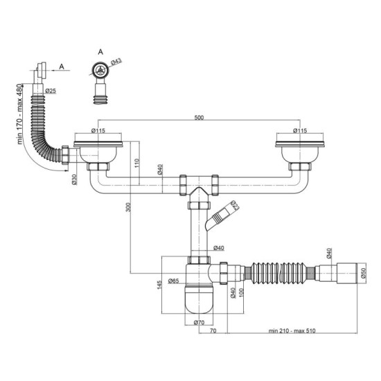 Сифон для кухонної мийки Lidz (WHI) 60 08 E001 02 ECO
