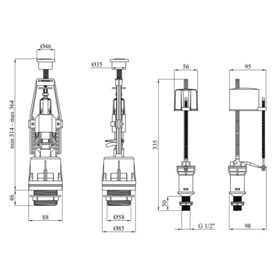 Комплект для бачка унітазу Agua KIT41 з нижнім підведенням 1/2"