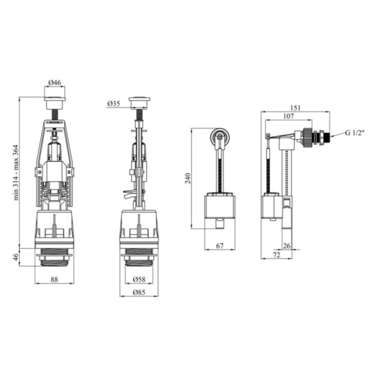 Комплект для бачка унітазу Agua KIT42 з боковим підведенням 1/2"
