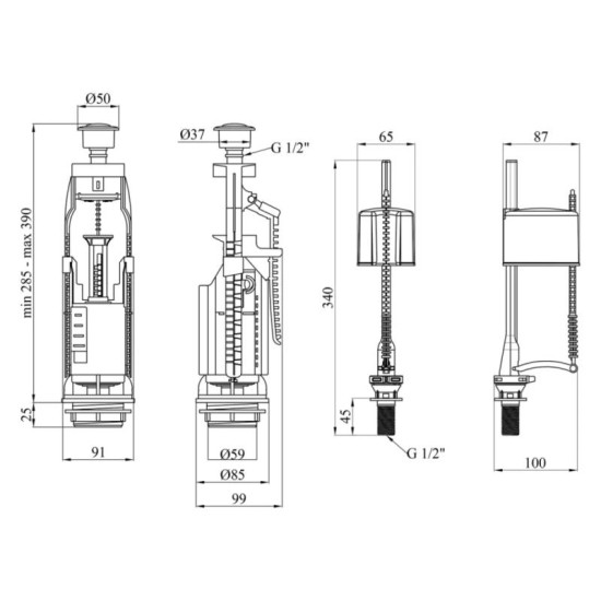 Комплект для бачка унитаза Kroner KRP - KIT7757 с двойной кнопкой, нижний подвод 1/2"