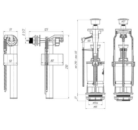 Наливний клапан для бачка унітазу ANIplast з боковим підведенням 1/2" WC6050M