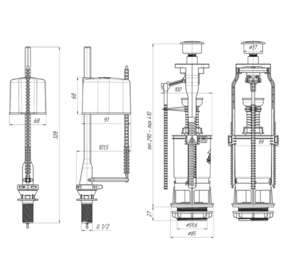 Наливний клапан для бачка унітазу ANIplast з нижнім підведенням 1/2" WC6550MEU