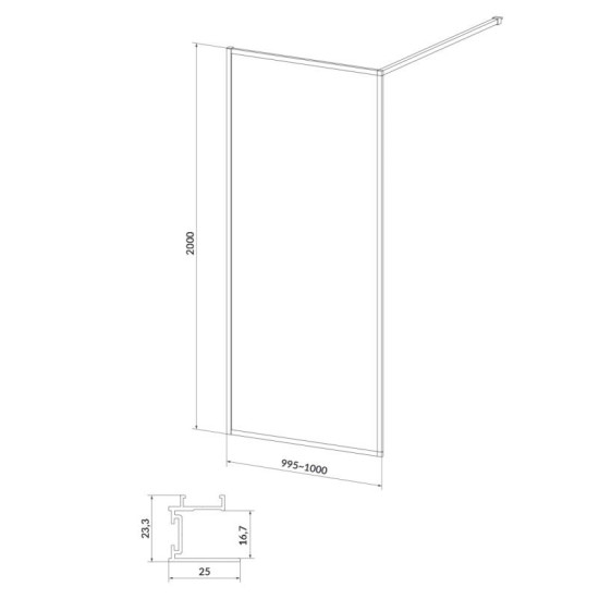 Душова перегородка Cersanit Walk-in Larga 100х200 S932-139 чорний