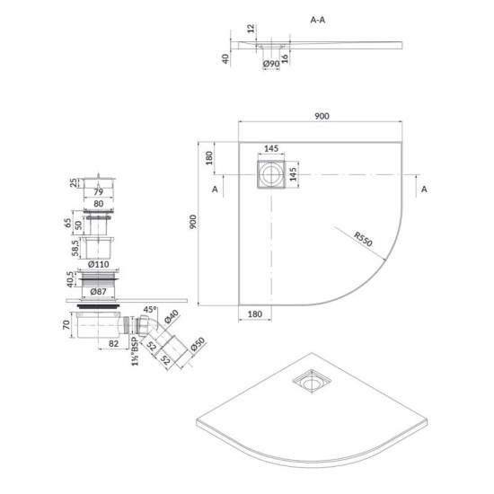 Душевой поддон Cersanit Tako SLIM 90x4 серый матовый + сифон S932-160