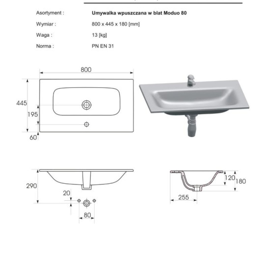 Раковина Cersanit Moduo 80 K116-044