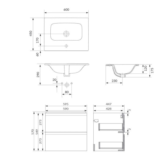 Тумба з раковиною Cersanit B893 MODUO 60 антрацит S801-483