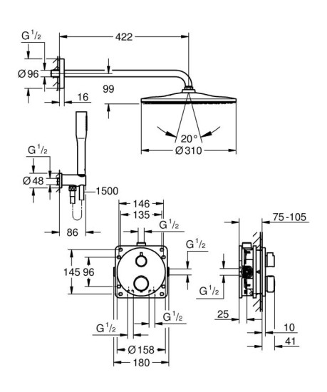 Душевая система скрытого монтажа Grohe Grohtherm Rainshower Mono 310 (34869000)