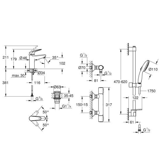 Набор смесителей Grohe Euroeco UA123241M0