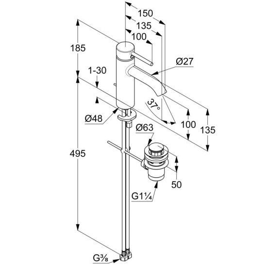Змішувач для раковини Kludi BOZZ 100 DN 15 (382933976) чорний матовий