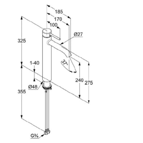 Змішувач для раковини Kludi BOZZ 240 DN 15 (382863976) чорний матовий