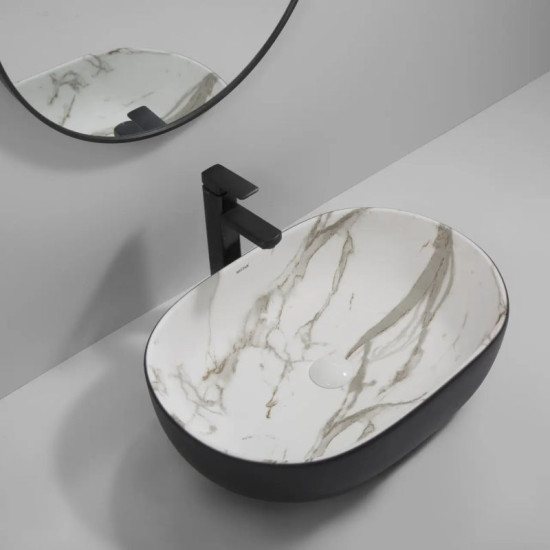 Раковина Mixxus Premium Ellipse-0105 Marble-Black 600х400х150 (MP6565)