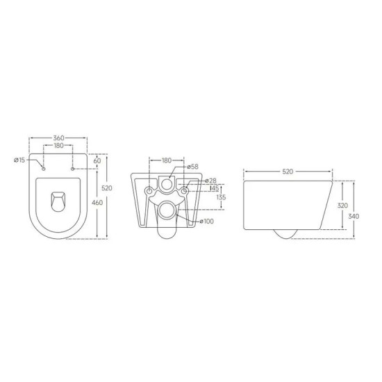 Унітаз підвісний Mixxus Bevel-0302-R 520x360x365 Rimless (MI6709)