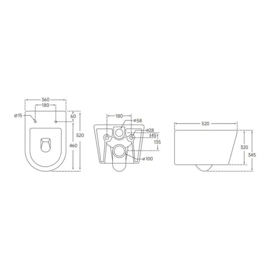 Унитаз подвесной Mixxus Ellipse-0306-R 520x360x365 Rimless (MI6708)