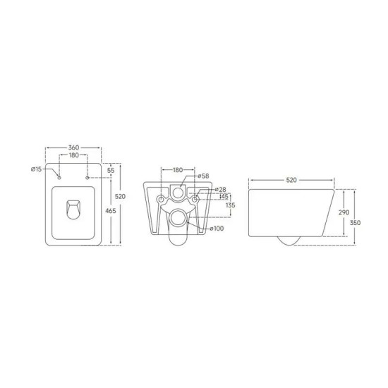 Унітаз підвісний Mixxus Quadro-0304-R 520x360x365 Rimless (MI6707)